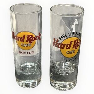 Hard Rock Cafe Boston Las Vegas Shooter‎ Glass Set 4" Tall Collectible Barware